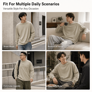 Premium <b>Men</b> 425G Heavyweight Cotton Long Sleeve Tee Solid Color Crewneck Drop Shoulder Casual Top Custom OEM Supplier Wear - Product Image 4
