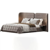 Lit double moderne en bois massif et tissu, style minimaliste italien, luxe léger, Wabi Sabi, design personnalisé, grand lit moelleux pour chambre principale
