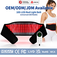 Alat Kecantikan QNL untuk Penggunaan di Rumah, Sabuk Terapi Cahaya Merah 100 LED 660nm 850nm, Pembalut Fototerapi Bertenaga USB dengan Timer 3 Mode
