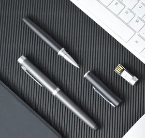 USB Pen 3 In 1 Roller Ball Pen trendi produk baru pena hadiah logam Set Gel dengan kotak Logo kustom promosi sampel warna gratis