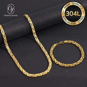Collana a catena a maglie piatte Emperor in acciaio inossidabile color oro, stile europeo-americano, alla moda, unisex, set <span class=keywords><strong>Chen</strong></span> Yue, all'ingrosso - Product Image 1
