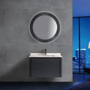 Simple Light Luxury Rock Board Countertop Wall Hung Black Lacquer Bathroom Cabinet Vanity Unit