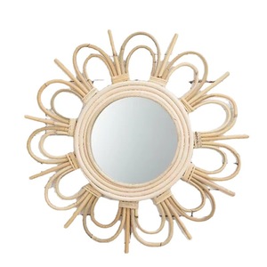 Miroir mural décoratif en rotin et en jonc de mer tissé à la main, style Art déco, décoration <span class=keywords><strong>murale</strong></span> pour la maison, le salon, l'entrée - Product Image 1