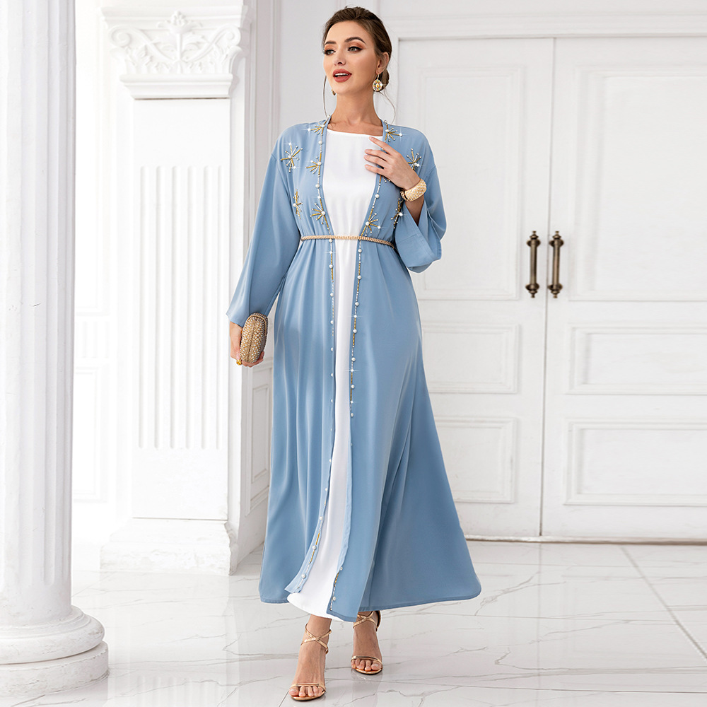 light blue dress with cardigan Mary Light Blue Dress And Cardigan Set – Whisper Mint main image 1