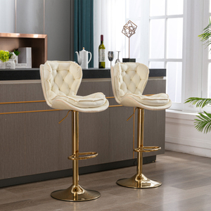 Set 2 Modern Lightweight <b>Bar</b> <b>Stools</b> Chrome Footrest Base Swivel Height <b>Adjustable</b> Mechanical Lifting Velvet Dining/Living Room - Product Image 2