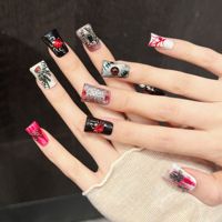 Faux Ongles Press-On Faits Main, Thème Halloween : Crâne, Squelette, Toile d'Araignée, Gothique, Couverture Complète, Breloques 3D, Lot de 10 Pièces