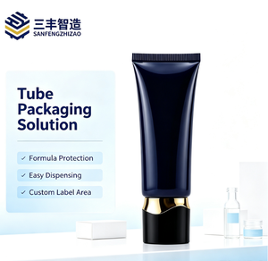 หลอดบีบเครื่องสำอางพลาสติกสีดำสุดหรูพร้อมฝาเกลียวชุบทอง - Product Image 2