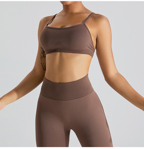Women Square Neck Sports Bra Adjustable Cross Back Backless Removable Padded Yoga Crop Top Low Impact Pilates Athletic Bra - Product Image 1