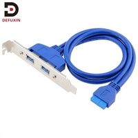 DFX 20Pin to Dual USB a Female PCI Bracket Cable 50cm, Blue 5Gbps Super Speed Internal Data Wire for Desktop Computer
