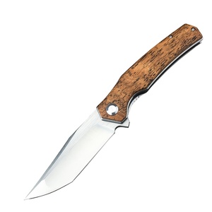 Couteau de poche de sauvetage extérieur à lame en acier D2 de 3,82 pouces, manche en bois de santal doré, couteau pliant EDC pour camping, DIY OEM - Product Image 1