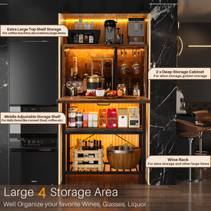 Meuble bar en bois convertible avec prises LED, design moderne à 4 niveaux, porte-<span class=keywords><strong>vin</strong></span> et spiritueux haut pour la maison, la cuisine ou la salle à manger - Product Image 3