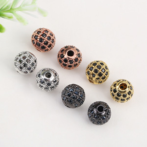 Perles de zircon micro-incrustées rondes pour la fabrication de bracelets, accessoires de bijouterie, matériau en cuivre, motif mosaïque, plaqué or 18 carats - Product Image 3