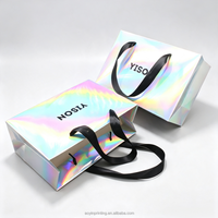 Sacs cadeaux en papier holographique or et argent de luxe avec poignée en ruban satiné pour la Saint-Valentin, la fête des mères