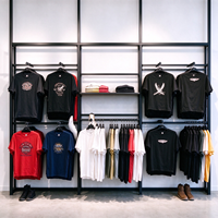 Portant à vêtements de vente au détail, structure métallique noire, base en bois, barre de suspension avec roulettes, autoportant, CE ETL, vente en gros