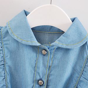 Custom Free Sample Summer Cotton Birthday Lotus Leaf Collar Denim Tutu Skirt Dresses From <b>Jeans</b> for Girl - Product Image 5