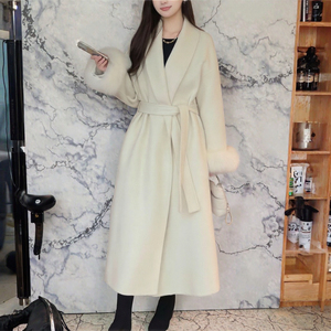 <b>Women</b> Double-Faced Wool <b>Coat</b> Long <b>Belted</b> Overcoat Shawl Collar Autumn Winter Outerwear - Product Image 2