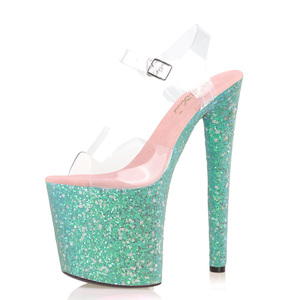 Nouvelles sandales d'été pour femmes à bride cheville, talons hauts sexy <span class=keywords><strong>de</strong></span> 20 cm, vert fluorescent, <span class=keywords><strong>film</strong></span> lumineux, talon fin <span class=keywords><strong>de</strong></span> 8 pouces, sac inclus - Product Image 5