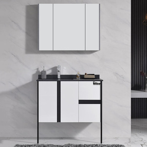 Mueble de Baño Moderno de Pared con Espejo y Lavabo de Cerámica Negro - Product Image 2