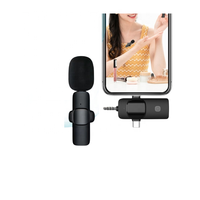 Microphone sans fil portable pour enregistrement vidéo, à clipser sur le col, K15, pas cher, 3 en 1, noir, pour iPhone, 200 mAh