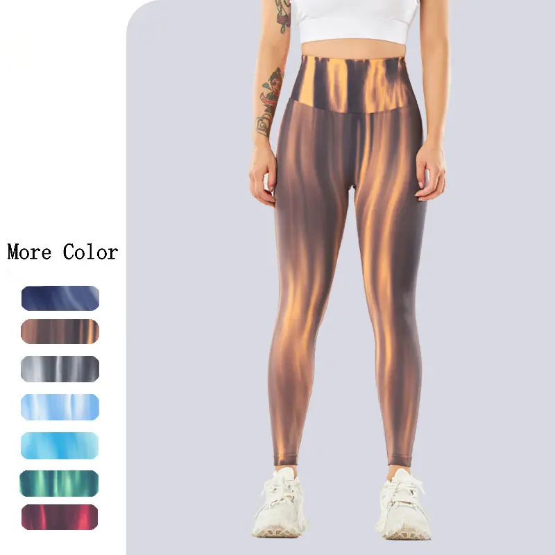 Couleur Aurora Tie dye Pantalon de yoga sans couture Taille haute pour femme Fesse de pêche européenne et américaine Pantalon de fitness