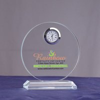 Horloge de table en cristal de forme ronde, cadeau d'affaires, horloge de table en verre MH-BZ0096