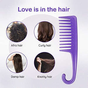 Al por mayor Peine de ducha para el cabello con logotipo personalizado, de dientes anchos, con mango de plástico, para masaje, con diseño curvo y gancho, para uso en salón, en caja, de moda y común - Product Image 5