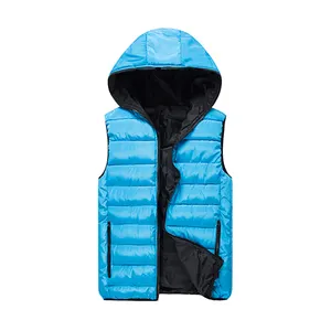 Gilet de Sport d'hiver pour homme, gilet en duvet, sans manches, col montant, coton chaud, unisexe, bleu clair, pour porte extérieure