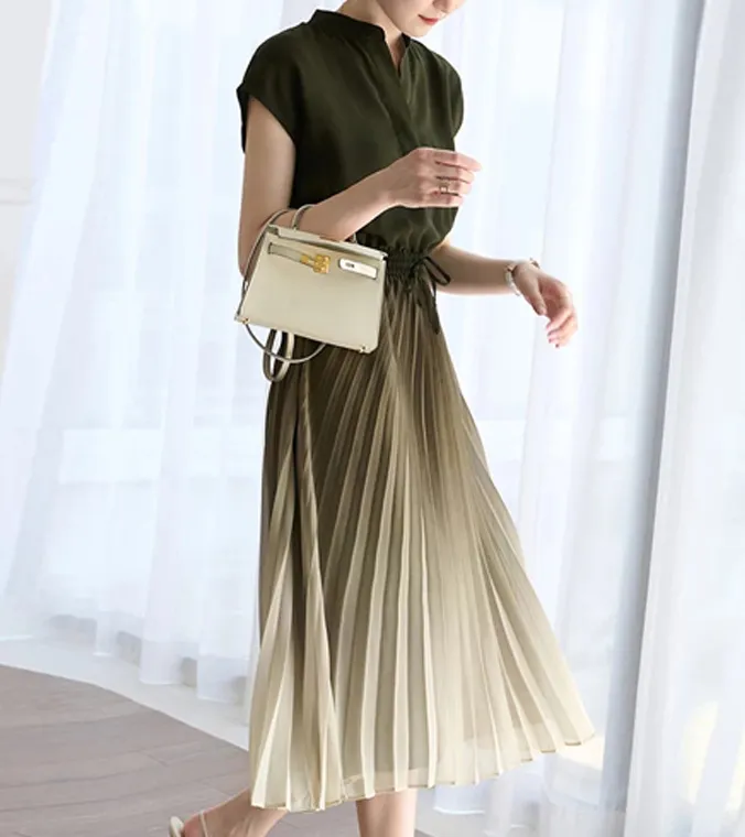 Fashion Pleated Summer Dress for Women 2022 New Korean Long Dress Short Sleeve Ladies Pullover OL Commuting Female Clothes