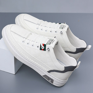 Baskets décontractées pour hommes en cuir véritable, bout rond, semelle souple en caoutchouc, motif géométrique, à lacets, chaussures de marche - Product Image 3
