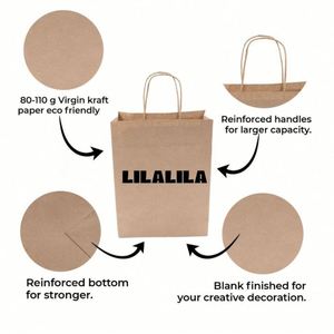 Sacs en papier kraft écologiques recyclés avec poignées brunes pour la vente à emporter, sacs cadeaux personnalisés, emballages artisanaux avec logo - Product Image 5