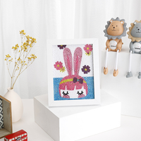 Kit de Peinture Diamant 5D DIY pour Enfants avec Strass Ronds, Motif Hibou Animal Imprimé avec Cadre Photo, Petite Taille