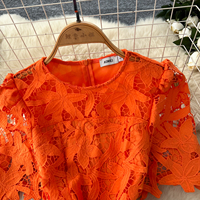 Robe longue décontractée pour femme, élégante, orange, en dentelle ajourée, coupe trapèze, à manches courtes, pour le quotidien, les fêtes et les vacances