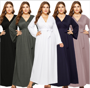 Phụ Nữ Không Thường Xuyên Rắn Màu Sexy Dài-Tay V Sâu Bên Váy Của Phụ Nữ Buổi Tối Ăn Mặc <span class=keywords><strong>Pluz</strong></span> Kích Thước - Product Image 3