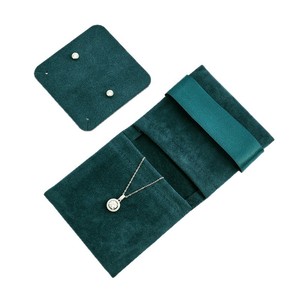 Sac de rangement pour bijoux en peluche double face QIAN LI 9x8,5 cm gris vert foncé café portable résistant aux rayures - Product Image 4