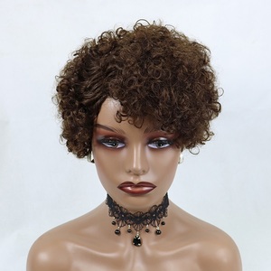 Tóc con người không ren Tóc Giả 6 "xoăn PIXIE Tóc Giả #4 màu nâu Tóc Ngắn Tóc giả bên bán nóng - Product Image 1