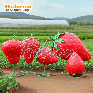 Ornement de jardin <span class=keywords><strong>en</strong></span> fibre de verre réaliste <span class=keywords><strong>en</strong></span> forme de fraise, sculpture de fruits et légumes pour la ferme et la cueillette, décoration de jardin - Product Image 1