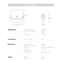 Havit TW983 TWS RGB Écouteurs intra-auriculaires à clip d'oreille, chipset JL, stéréo Hi-Fi pour casque de jeu 6.0, micro, étanchéité IP54, ANC/ENC