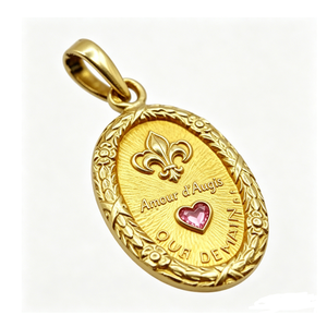 Medalla Irregular Chapada Amour D'Augis con Corazón Rosa y Flor de Lis, Diseño Moderno con Relieve para el Día de San Valentín - Product Image 6