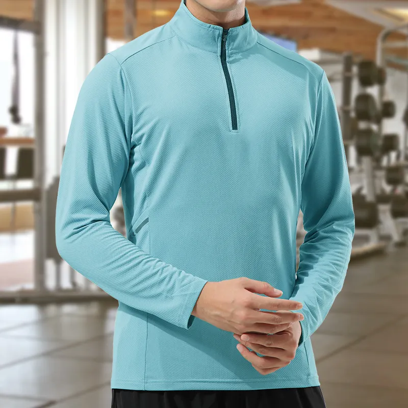 เสื้อวอร์มวอร์มสำหรับผู้ชายเสื้อออกกำลังกายกล้ามเนื้อคอซิปมีซิปสำหรับออกกำลังกายในยิม1/4