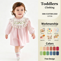Robe de princesse pour filles, nouvelle collection printemps, en coton, avec col montant en dentelle, broderie florale, manches longues, pour tout-petits et enfants