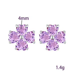 9 paires de boucles d'oreilles clous en argent sterling 925, motif trèfle à quatre feuilles, avec pierres naturelles en forme de cœur de 4 mm, bijoux minimalistes pour femme, idéales pour les soirées. - Product Image 6