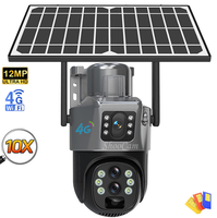Caméra de surveillance solaire extérieure V380 à double objectif 6MP, carte SIM 4G, zoom optique 10x, système de sécurité PTZ, détection de mouvement IP, caméra solaire