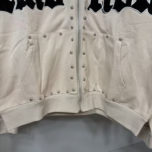 Chaqueta con cremallera de alta calidad, 100% algodón grueso, con estampado vintage de estilo urbano 'Mixed Emotions' y rotos, para hombre, tipo sudadera con capucha. - Product Image 5