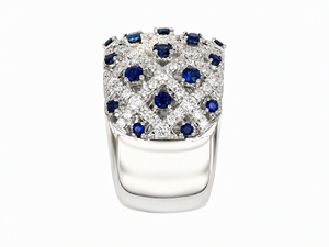 Bague large en or 18 carats sertie de saphirs bleus et de diamants naturels, bijou de luxe pour femme, bicolore multicolore, joaillerie fine. - Product Image 3