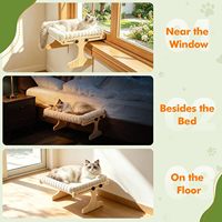 Tempat Tidur Kucing di Jendela, Hammock Kucing untuk Dalam Ruangan dengan Rangka Kayu yang Dapat Disesuaikan