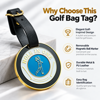 Étiquette de sac de golf en alliage de zinc durable Ausluofell avec logo personnalisé, marqueur de balle magnétique détachable, sangle en cuir PU, souvenir d'événement de club