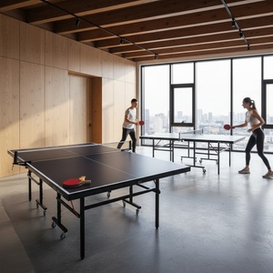 <span class=keywords><strong>Table</strong></span> <span class=keywords><strong>de</strong></span> <span class=keywords><strong>ping</strong></span>-<span class=keywords><strong>pong</strong></span> pliable avec logo personnalisé, surface en MDF <span class=keywords><strong>de</strong></span> 12/15/18 mm, ensemble <span class=keywords><strong>de</strong></span> tennis <span class=keywords><strong>de</strong></span> <span class=keywords><strong>table</strong></span> mobile pour la maison et le bureau, certifié ASTM - Product Image 1