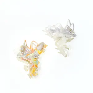 CANYUAN Personalized Creative Winged Fairy Acetate Rhinestone Hair Claw Yellow Custom Hair Claw