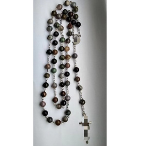 Collier chapelet en lapis-lazuli naturel et agate indienne, motif croix, pour cérémonie religieuse, bijoux unisexe, origine Jinhua RN-002 - Product Image 2
