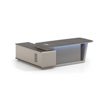 Grand bureau de direction avec bibliothèque de bureau et panneau frontal cannelé LED pour mobilier de bureau de direction